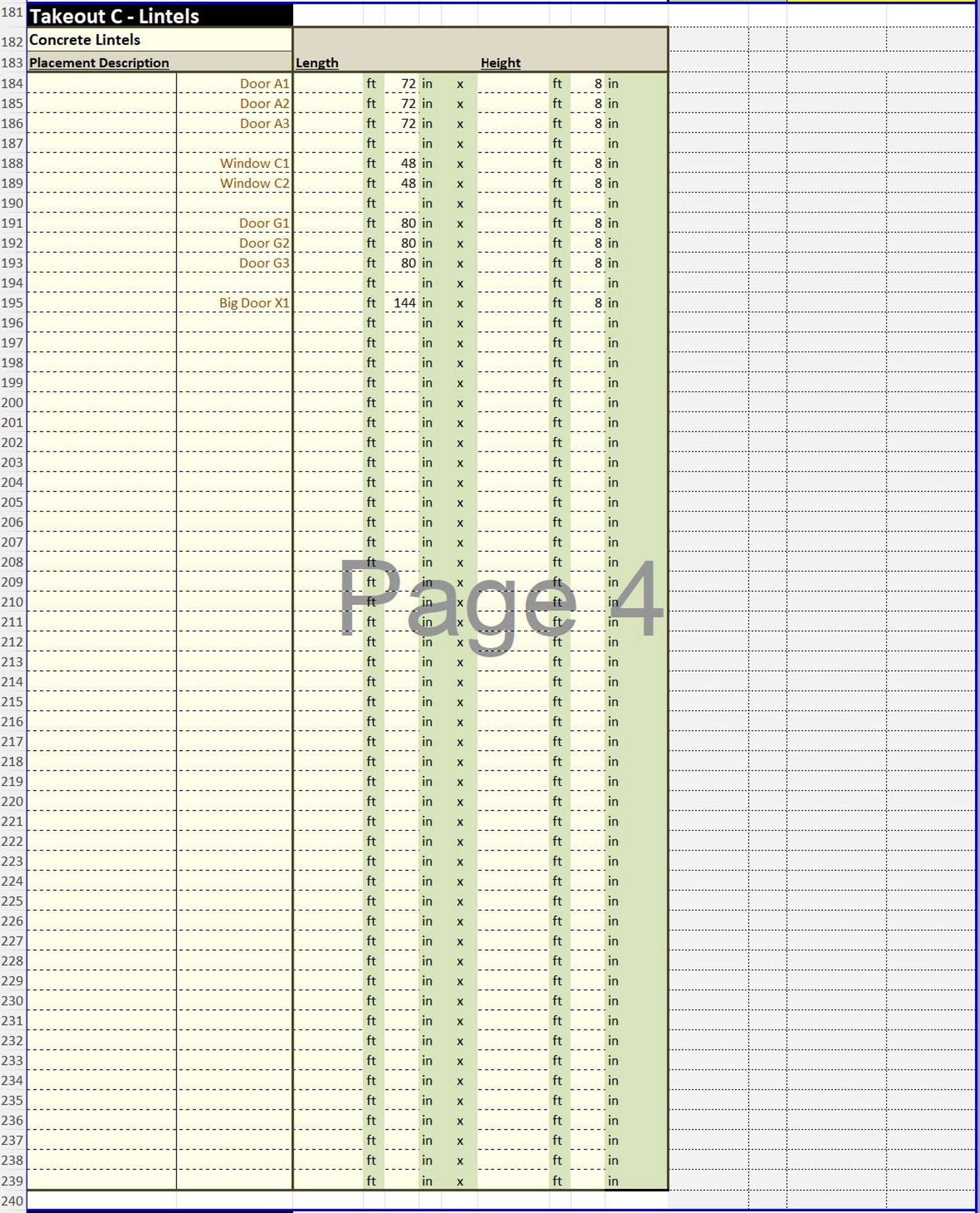 Block Takeoff | CMU Estimate Spreadsheet - Etsy