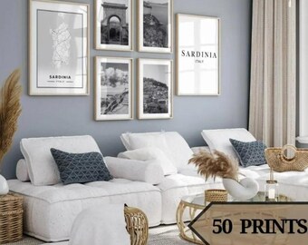 Sardinia Gallery Wall Art,Set of 50, Sardinia Black and White Photography, Sardinia Posters, Sardinia Prints, Italy