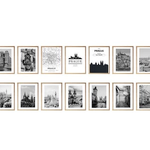 Prague print,prague poster,prague map,prague artwork,prague wall art,prague art print,prague photo,set of 14 black and white prints.