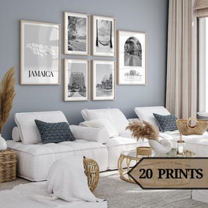 Poster della Giamaica, stampa della Giamaica, fotografia della Giamaica, arte della Giamaica, mappa della Giamaica, set di 20 stampe digitali in bianco e nero della Giamaica.