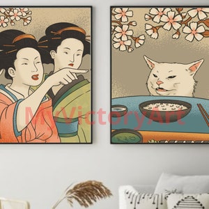 Cat meme poster,Set of 2 prints,funny poster, Japanese Wall Art, Digital download image 6