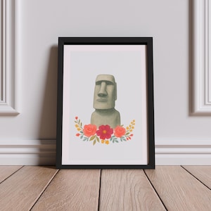 Easter island Moai poster Easter island print Moai stone head wall art Easter island statue Moai head watercolor painting