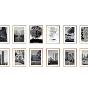 Calgary art, calgary print, calgary map, calgary skyline, calgary set of 12 black and white prints, calgary stampede poster, calgary canada.