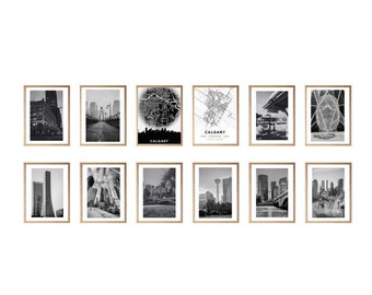 Calgary art, calgary print, calgary map, calgary skyline, calgary set of 12 black and white prints, calgary stampede poster, calgary canada.