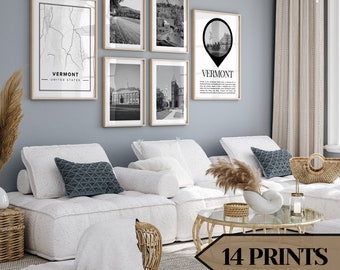 Vermont Poster, Vermont Kunst, Vermont Druck, Vermont Wandkunst, Karte von Vermont, Vermont Fotografie, Vermont Landschaft, 14er Set Drucke