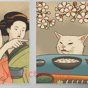 Cat meme poster,Set of 2 prints,funny poster, Japanese Wall Art, Digital download image 4