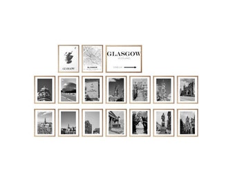 グラスゴーのプリント、グラスゴーのアート、グラスゴーのポスター、グラスゴーの地図、グラスゴーの壁画、グラスゴーの写真、グラスゴー（スコットランド）、17枚のプリントセット