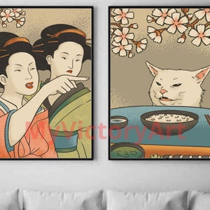 Cat meme poster,Set of 2 prints,funny poster, Japanese Wall Art, Digital download image 7