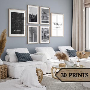 Stuttgart art print set of 30, stuttgart poster, stuttgart decor, stuttgart vintage black and white, germany.
