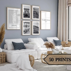 Set van 50 Sardegna-posters in wit en zwart, Sardegna-muurkunst, moderne Italiaanse muurkunst, Sardegna-muurkunstset.