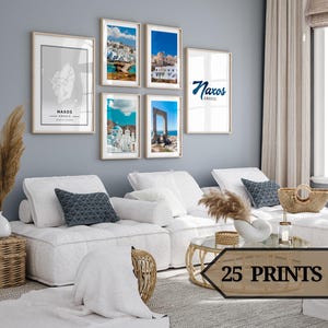 Naxos-Wandkunst-Set mit 25 Stück, Naxos-Druck, Naxos-Poster, Naxos-Foto, Naxos-Karte, Griechenland.