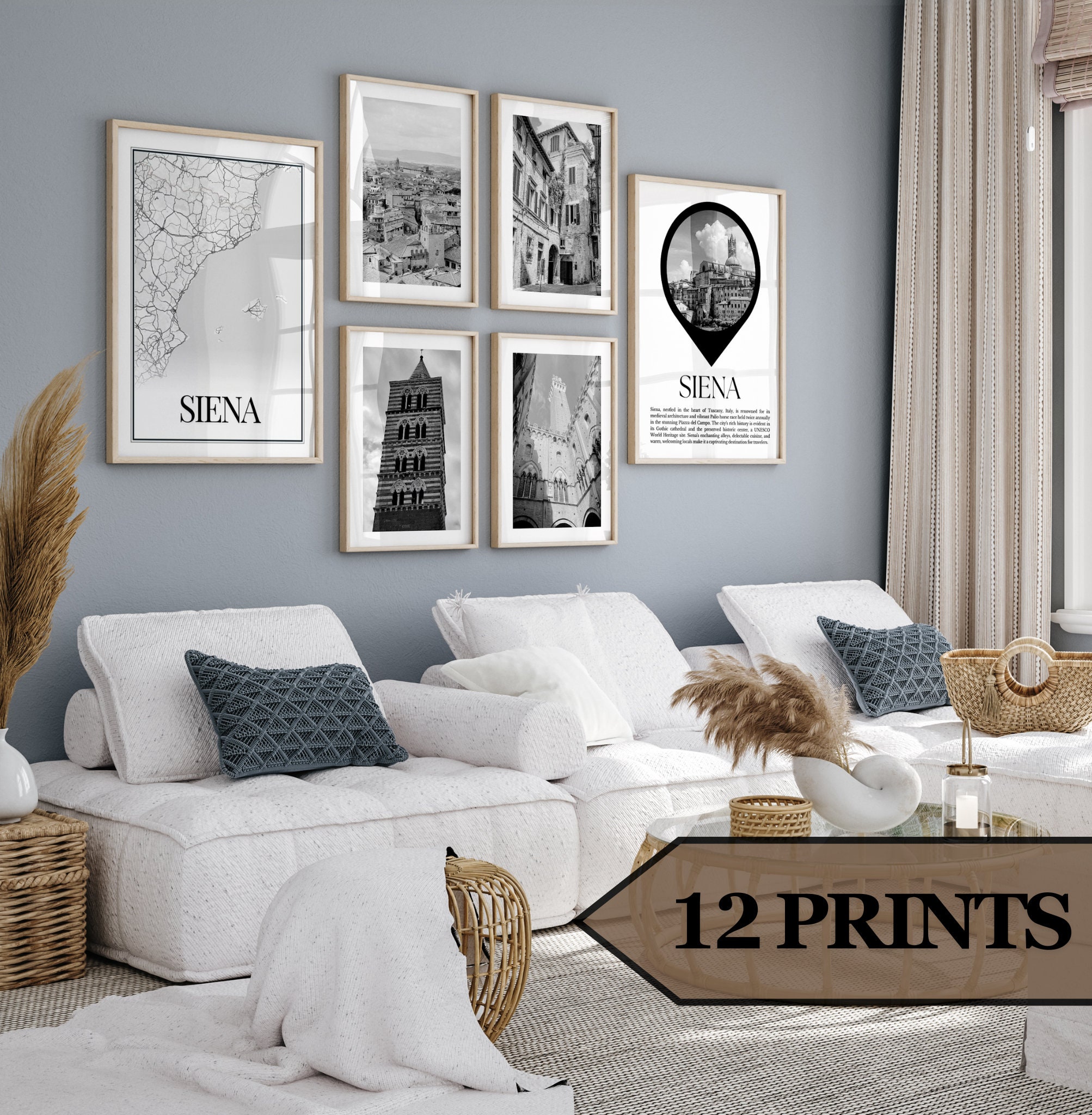 Siena italy, Siena poster, siena wall art, siena print, siena photo, siena map, set of 12 black and white prints of siena italy.