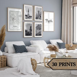 Puebla mexico poster,puebla mexico wall art,puebla mexico print,puebla map,black and white,set of 30.