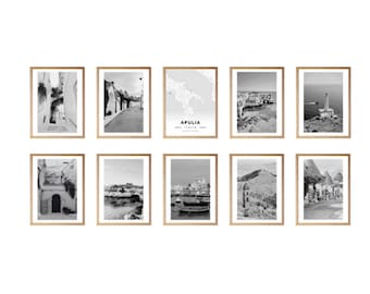 Puglia art print, puglia wall art, puglia poster, puglia map, puglia print, puglia art, puglia italy, set of 10 prints.