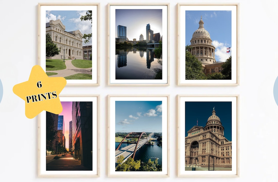 Austin Texas Wall Art Set of 6 Prints,austin Poster,austin Set of