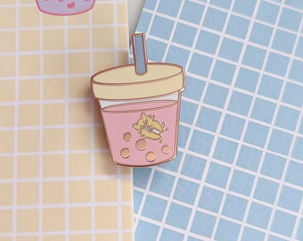 pink boba enamel pin | bubble tea