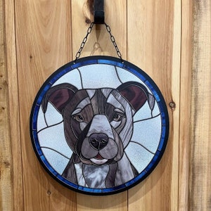 Pit Bull Faux Stained Glass Sign - American Pit Bull Dog Garden Flag -  Pitbull Dog Decorations - Dog Rearview Mirror Charm - Pet Memorial