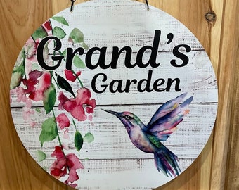 Customized Hummingbird Garden Flag - CREATE With YOUR Wording - Tropical Flowers Watercolor Hummingbird Door Hanger - Summer Porch Sign