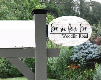Double Sided Faux Wood Mailbox Number WITH Mounting Bracket, Spelled Out Cursive House Number Plaque, Script Number Address Sign, New Home