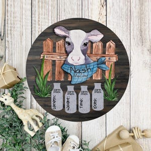 Baby Cow Door Hanger - Cow Baby Shower Decor - Baby Boy Name Farm Nursery Sign - Baby Cow Hospital Door Hanger for Boy - Birth Stats - QUICK