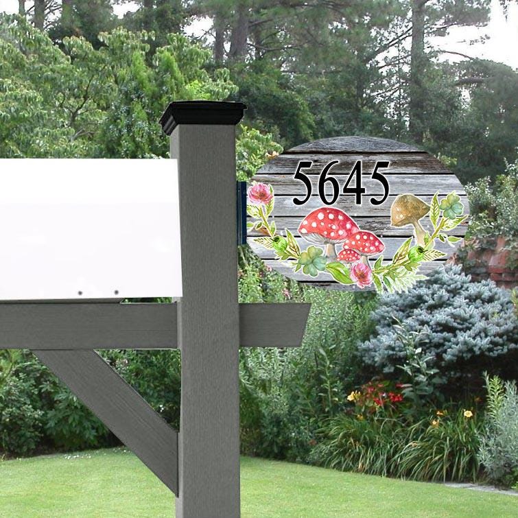 Double Sided Mushroom Yard Decor Address Mailbox Bracket Sign WITH Mounting Bracket, Mushroom House Number Plaque, Mushroom Outdoor Gift
