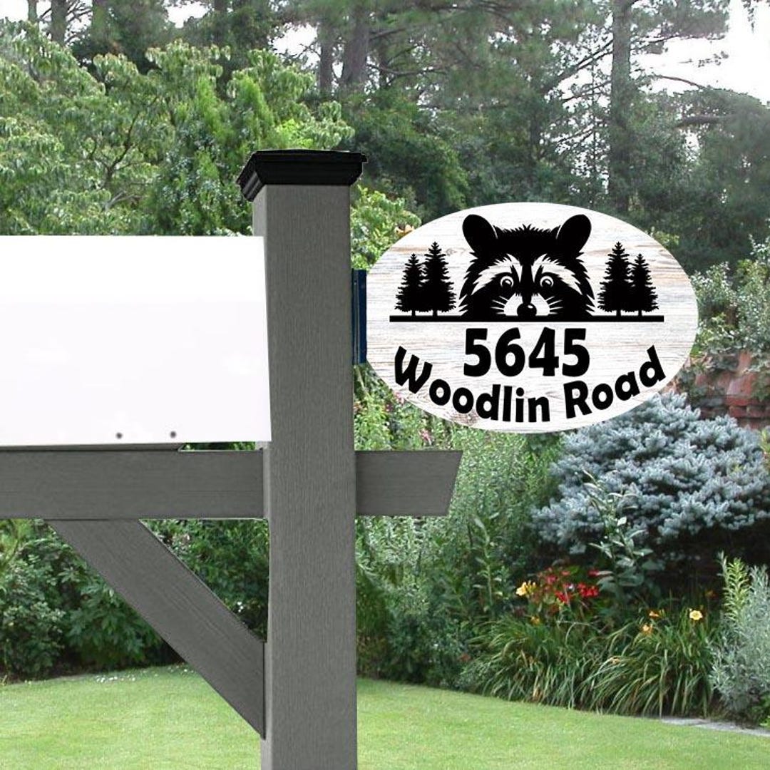 Raccoon Address Mailbox Sign WITH Bracket, Choose Color, Porch Post ...