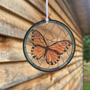 Monarch Butterfly Sign - Monarch Butterfly Faux Stained Glass Suncatcher - Butterfly Window Hanger - Butterfly Rearview Mirror Charm - FAST