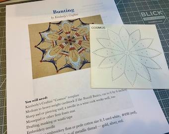 Bunting/Cosmos - DIY Pattern/Template for Punched Paper Embroidery