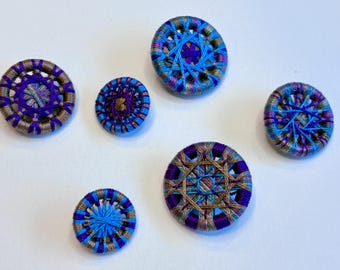 Limited Edition Bohemian Tapestry  Blue Purple Button Mix Combo -- Set of 6