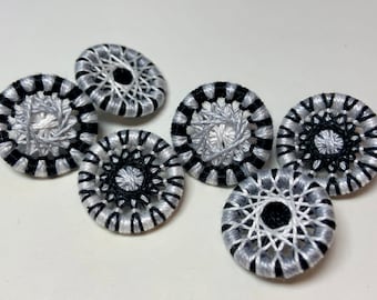 Newsprint Black White Grey 3/4 Inch Buttons -- Set of 6