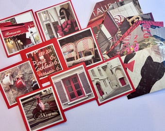 Red Paris Themed Tiny Cards,/Valentines with Envelopes, Seals -- Set of 8