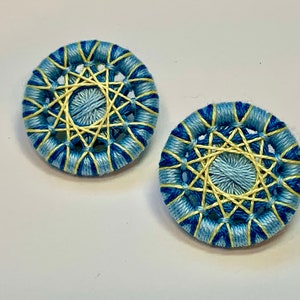Cornflower Blue Yellow 1-1/8 inch Buttons -- Set of 2