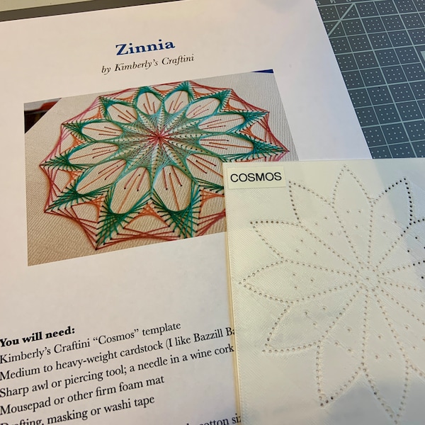 DIY Pattern/Template for Paper Embroidery - Zinnia for Cosmos