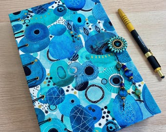 Writing/Sketching Journal Aqua Blue Turquoise Abstract - Handmade and Refillable