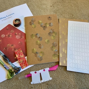 DIY Embroidered Moleskine-Sized Notebook Kit for Makers- Falling Leaves Blue Green