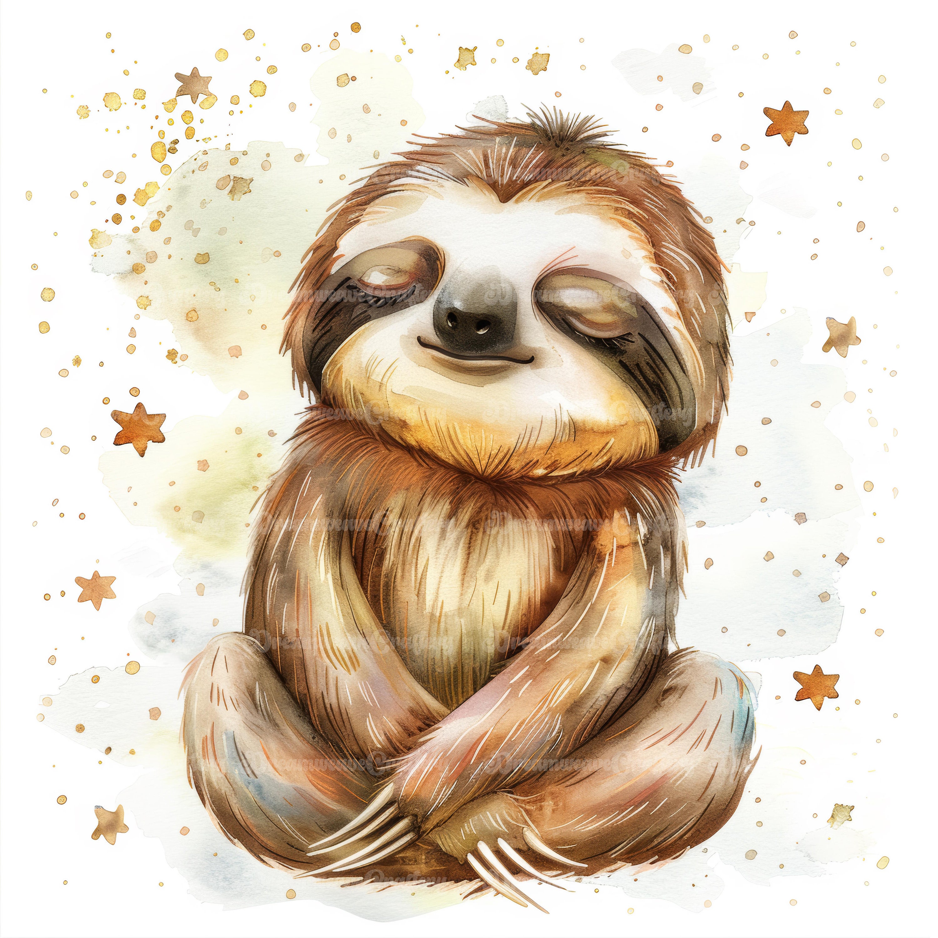 10 Cartoon Baby Sloth Clipart, Cute Sloth, Printable Watercolor Clipart, High Quality JPG ...