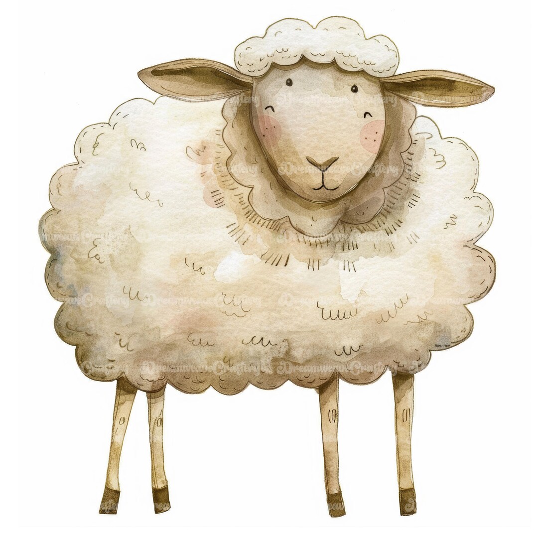 10 Cute Cartoon Sheep Clipart Printable Watercolor Farm Animals High Quality JPG for Sublimation ...