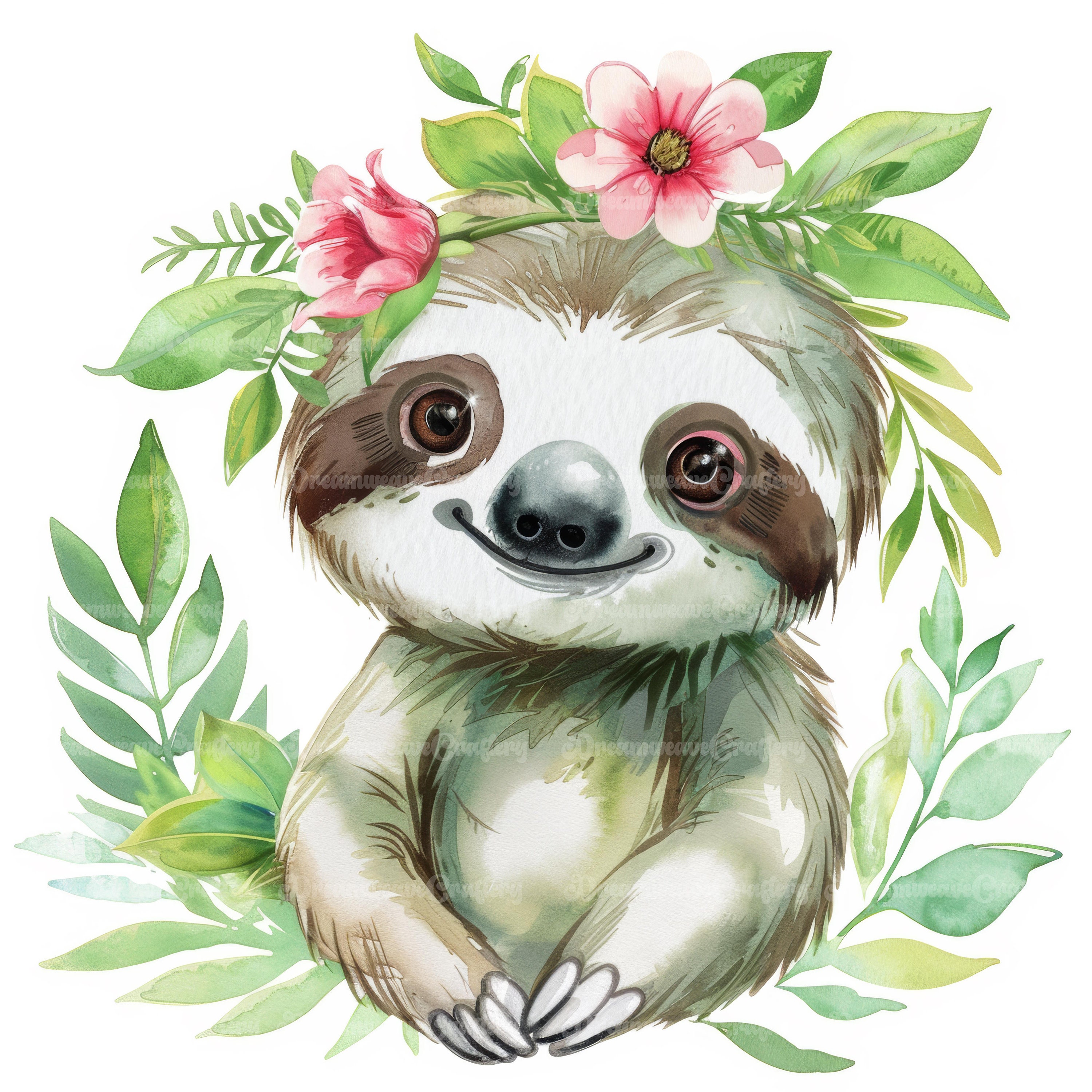 10 Cartoon Baby Sloth Clipart, Cute Sloth, Printable Watercolor Clipart, High Quality JPG ...