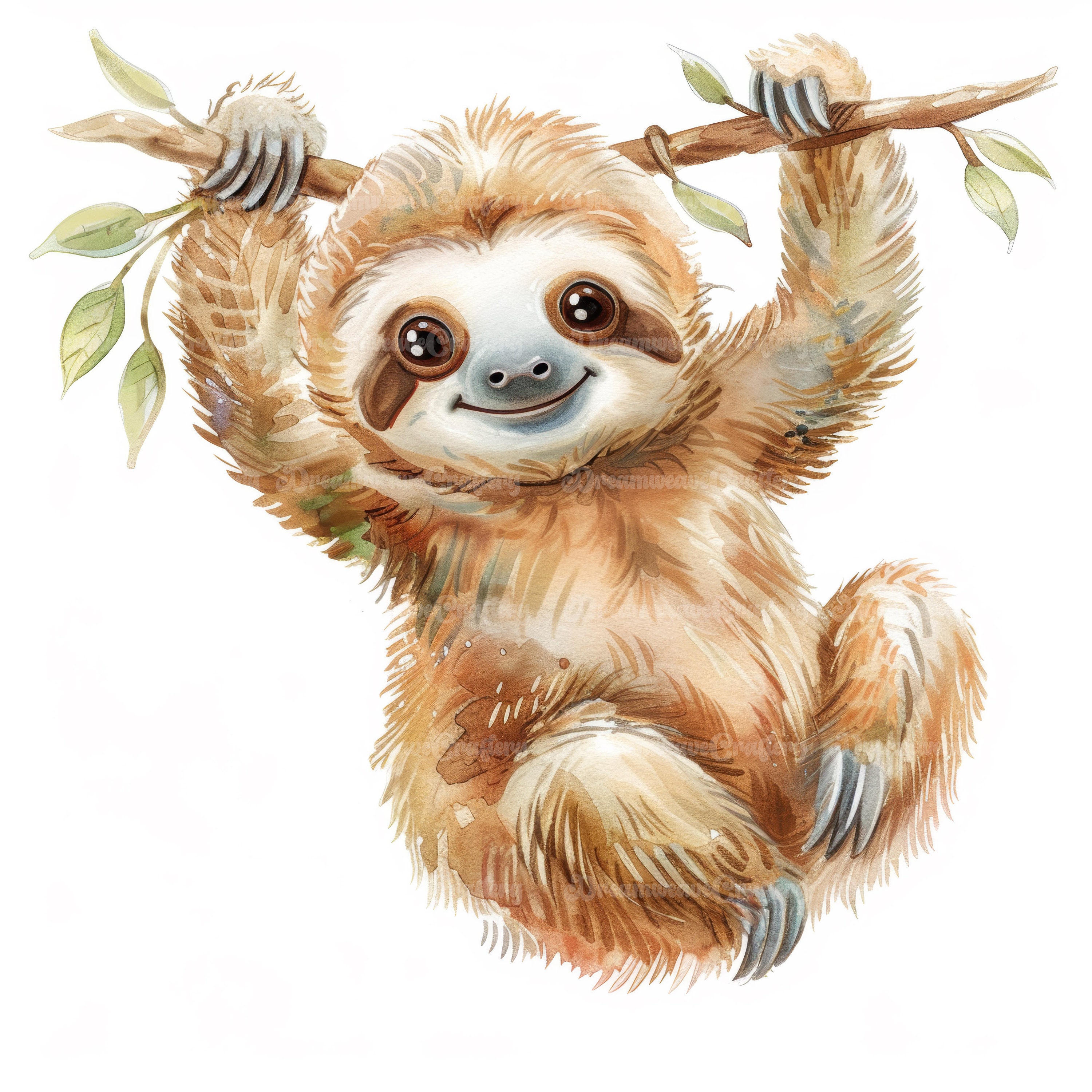 10 Cartoon Baby Sloth Clipart, Cute Sloth, Printable Watercolor Clipart, High Quality JPG ...