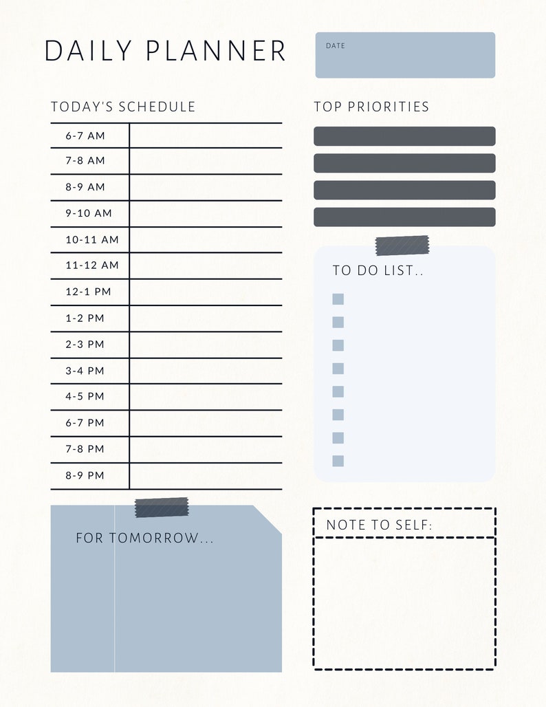 One-page Printable Daily Planner PDF PNG - Etsy