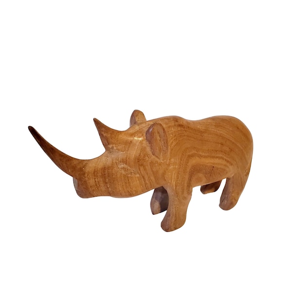 Vintage Hand Carved Wooden Rhinoceros Figure Mid Century Modern Retro