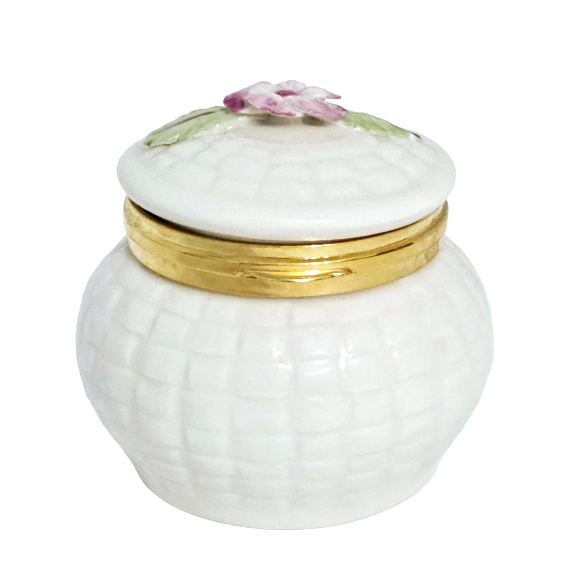 Vintage Belleek August Sweet William Flower of the Month Hinged Trinket