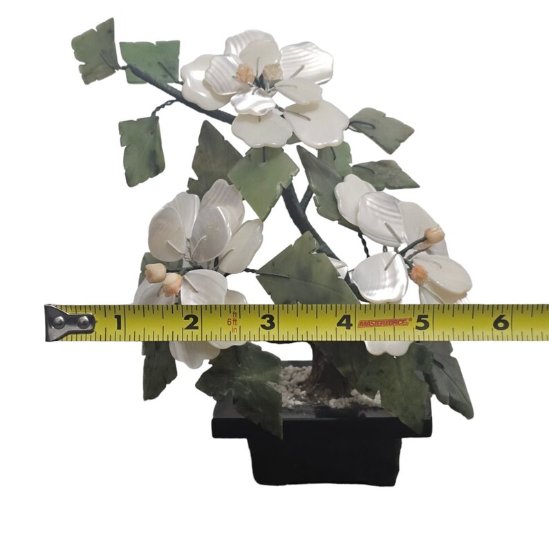 Vintage Chinese Carved Jade Flowering Bonsai Semi-Precious Stones Jade Pot image 7