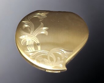 Elgin American Gold Tone Vintage Compact Etched Floral Decoration