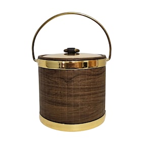 MCM Kraftware Ice Bucket Brown Leather Look Gold Ice Bucket Vintage Barware