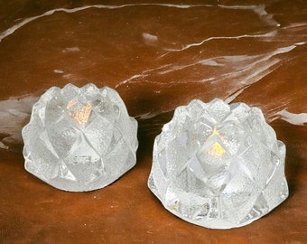 Orrefors of Sweden Crystal Fireflies Votive Candle Holders Pair Textured Finish