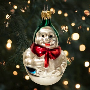 Vintage Hand Blown Handpainted Glass Snowman Christmas Ornament Made in Columbia