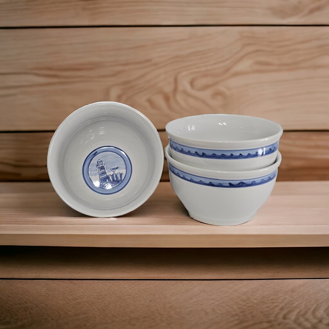 Tienshan Folkcraft Stoneware Sail Away 6.25 in Coupe Soup Bowls Vtg Set of 3 Etsy