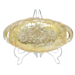Vintage Lily Pons Marigold Indiana Carnival Glass Oval Relish Dish