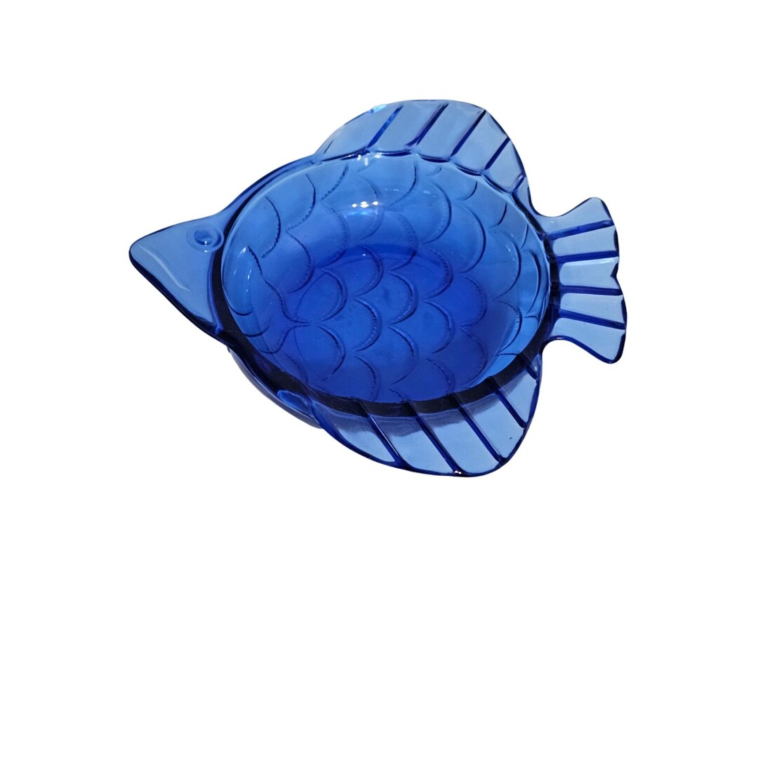 Vintage Hazel Atlas Cobalt Blue Glass Fish Ashtray Candy Dish Etsy